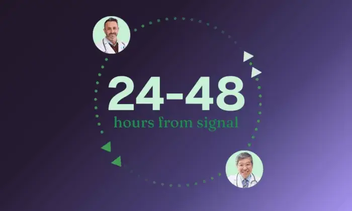 A process or action occurs within 24–48 hours after a "signal" is received—likely referring to a clinical trigger, alert, or patient event.